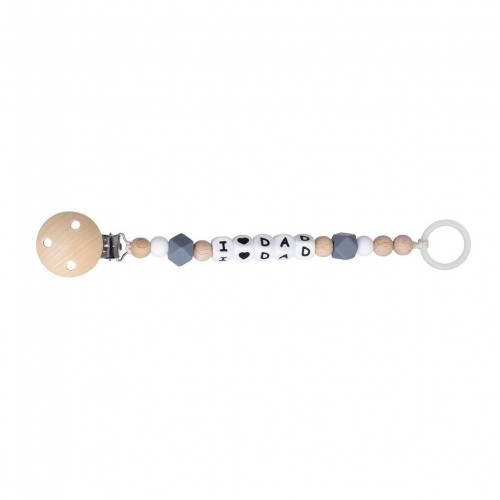 KIKADU Pacifierclip - Grey I Love Dad
